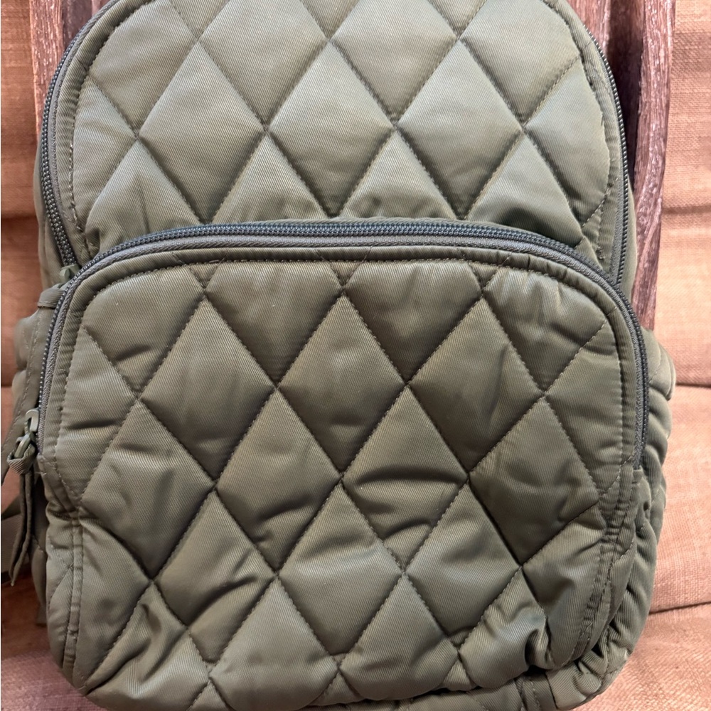 Vera Bradley Green Quilted Small Bancroft  Backpack with Durable Nylon